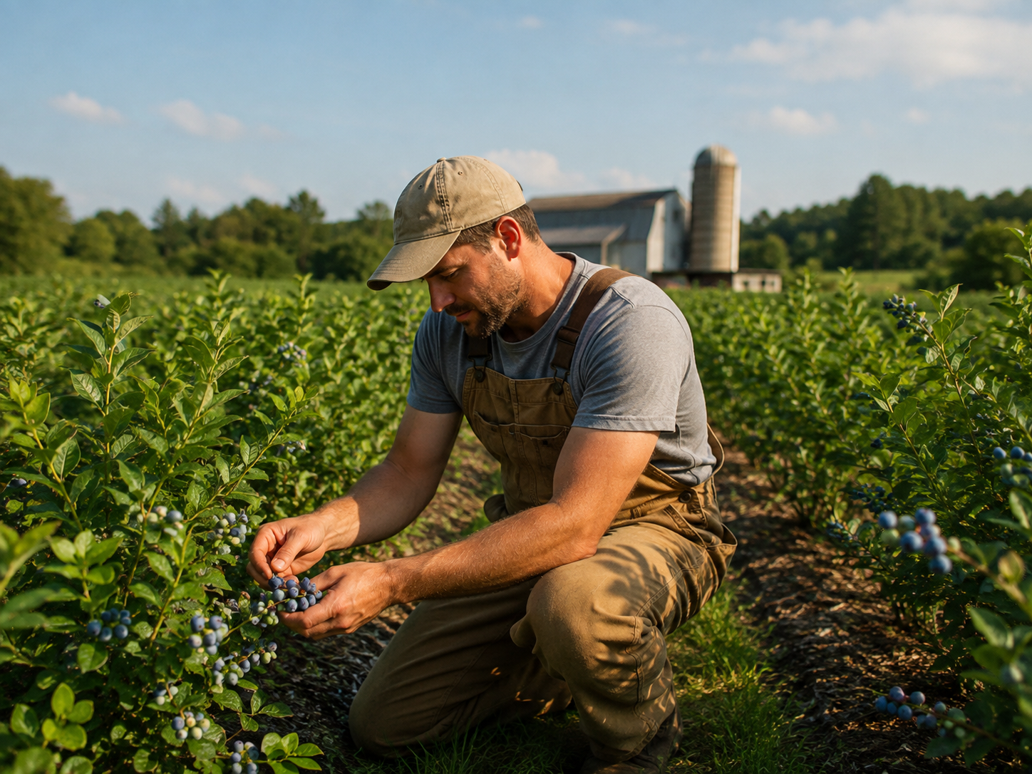 Farmer caring for berry crops